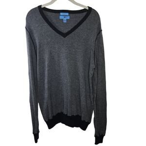 Men's Egara Blue Gray V-Neck Cotton Cashmere Blend Slim Fit Sweater Size Large